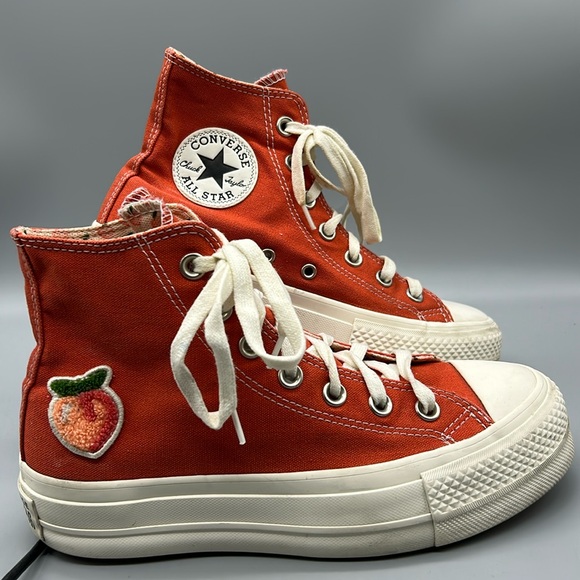 Converse Shoes - 🍑Converse Lift Platform Hi Top 'Peaches' with Embroidery Peach Patch🍑